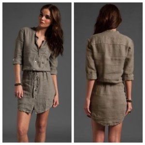 JAMES PERSE Linen Drawstring Dress Greystone Sage {A2}